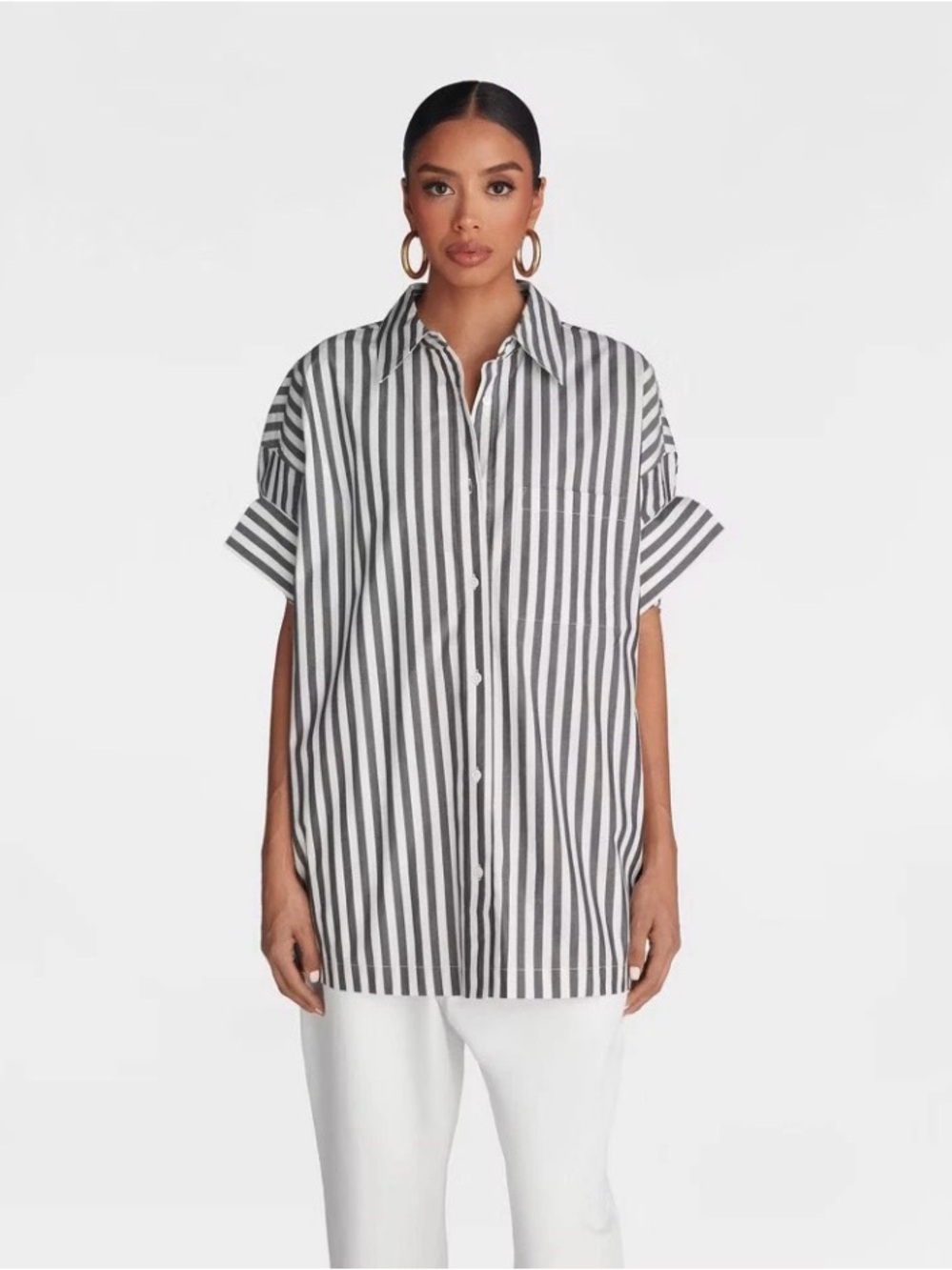 Striped Button-Front Shirt - Black/White